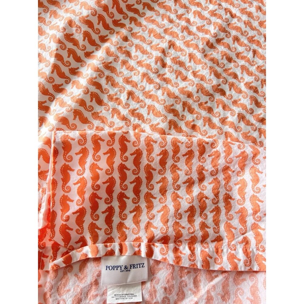 SEAHORSE Twin Flat Sheet Poppy & Fritz Orange White Beach House Kids Bedding